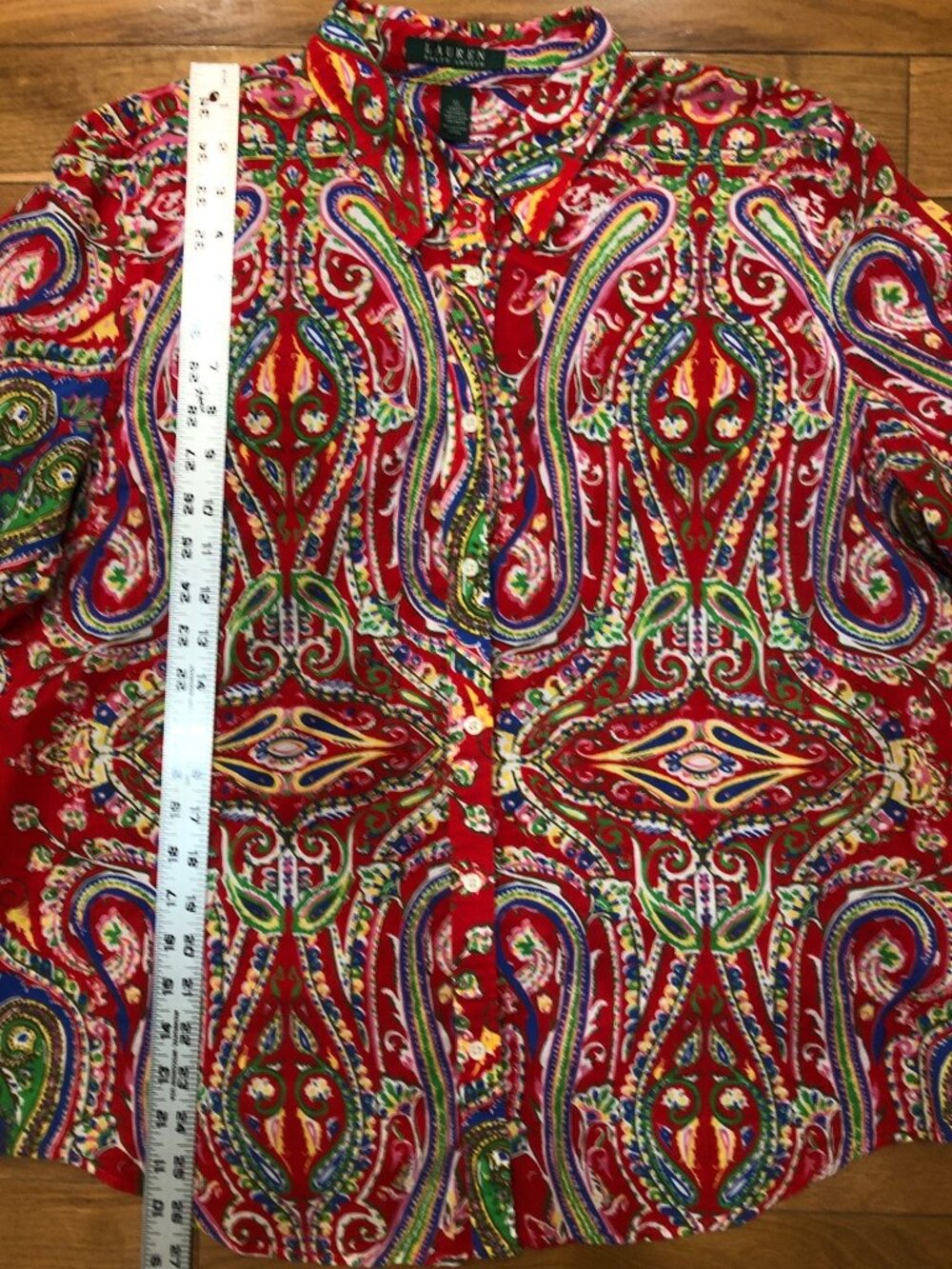 Vintage Lauren Ralph Lauren Featherweight Red Paisley Button Down Shirt Size XL - Picture 8 of 9